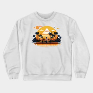 Ancient Egypt Pharaohs, Pyramids, Tropical Paradise: Sunset Silhouette on Sandy Shores Crewneck Sweatshirt